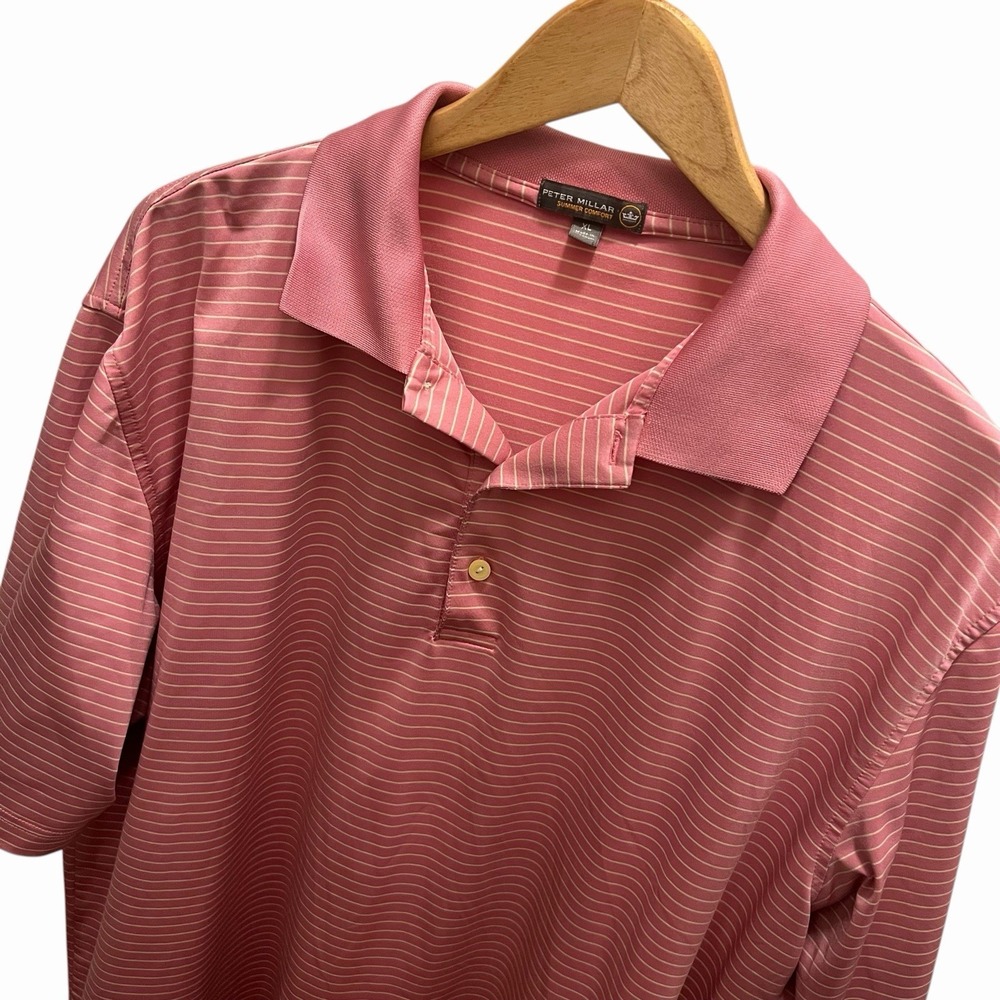 Peter Millar Polo Shirt Mens XL Pink Stripe Summer Comfort Golf Performance